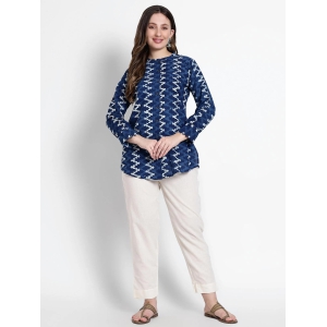 Blue Pattern Printed Cotton Short Kurta-2X Large