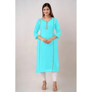 Kapadia - Turquoise Rayon Womens Straight Kurti ( Pack of 1 ) - None