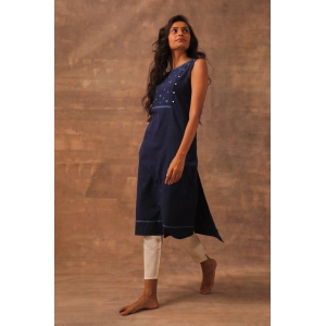 Liana Indigo Sleeveless Kurta with Hand Embroidery