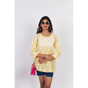 Linen Chikankari Top-Yellow-M