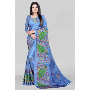 LEELAVATI - Blue Crepe Saree With Blouse Piece ( Pack of 1 ) - Blue