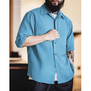 Sky Blue Long Sleeve Waffle Shirt-XL