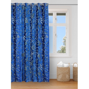 Royal Blue Crewel Embroidered Velvet Curtains-Unstitched