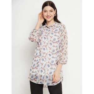 Shirt Collar Floral Printed Tunic