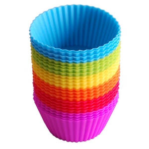 Cupcake Baking Cups 24 Pack, 2.75 inch Silicone Baking Cups, Reusable & Non-stick Cupcake Liners for Party Halloween Christmas,6 Rainbow Colors (Pack of 24,Multicolor)