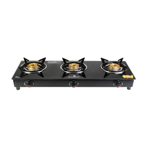 Goodflame Photon 3B Ms Bk Toughened Glass 3 Brass Burner Gas Stove(Manual Ignition,Black) - Black