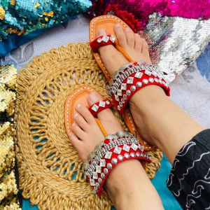 Boho Oxidized Red Velvet Kolhapuri Sandals-40