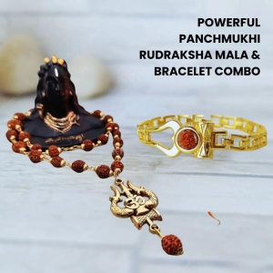 OM Trishul 5 Mukhi 100% Authentic Rudraksha Necklace-OM Rudraksha Necklace + Bracelet Rs. 899