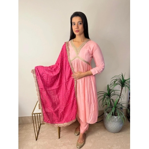 HEER PINK ALIA CUT SUIT WITH BANDHANI DUPATTA-L