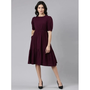 JASH CREATION Polyester Solid Knee Length Womens Fit & Flare Dress - Wine ( Pack of 1 ) - None