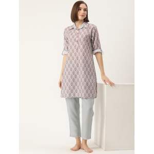 Floral Grey Motifs Printed Kurta & Pyjamas-XXL