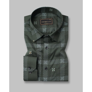Phthalo Green Square Printed Cotton Formal Shirt-40 / M