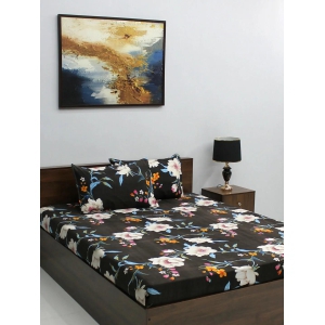 Bedsheet Vista 110 GSM Microfiber Black Floral Double with 2 Pillow Covers-Black
