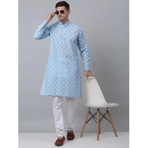 Jompers Men''s Sky Cotton Floral printed kurta Pyjama Set-L / Blue