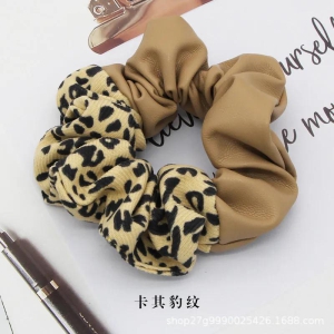 leopard and leather scrunchie-fawn