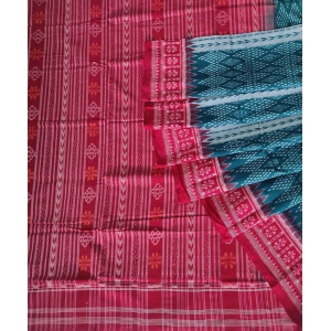 Green Red Sambalpuri Handwoven Single Ikat Cotton Saree