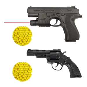 Humaira Pistol 729 with Laser Light and Revolver Plastic Toy Gun, Black with 8 Round Reload and 6 mm BB Bullets for Kids