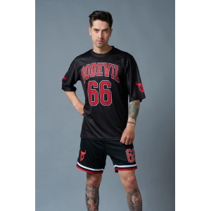 Go Devil 66 Red Printed Black Polyester Co-ord Set for Men 5XL