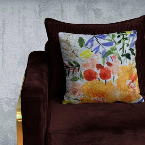 Flowery Strokes Modern Chic Designer Velvet Cushion Cover (Multicolour)