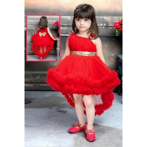 Cutedoll Red Color High Low Kids Girls Party Dress-5-6 Year