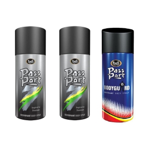 Monet Passport Black And Passport Bodyguard Deodorant Body Spray 150 ml Each Pack Of 3 Ideal For Men And Women - 450ml