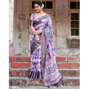 Pure Silk Digitally Printed Saree Weaved With Golden Zari Comes With Tassels