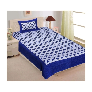 unique choice - Blue Cotton Single Bedsheet with 1 Pillow Cover - Blue