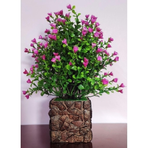 BAARIG - Purple Rose Artificial Flowers With Pot ( Pack of 1 )