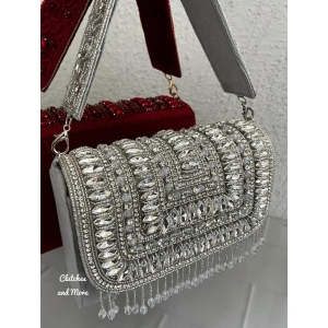 Silver Stone and Crystal Flap Bag