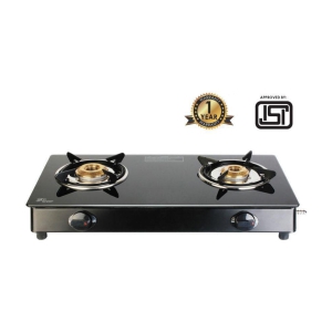 Suryaviva Nano Plus 2B Ms Bk Toughened Glass 2 Cast Iron Burner Gas Stove(Manual Ignition,Black)