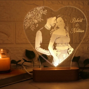 Personalized Photo Lamp Heart Shape With Name-Multicolor