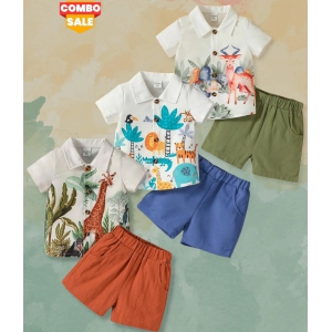 Venutaloza Baby Set Animals Graphic (Combo Pack Of 3) Shirt & Shorts Two Piece Set For Boy & Girls.-3 Year- 4 Year