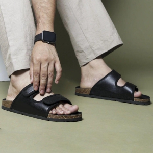 Parallel Black Cork Sandals (Men)