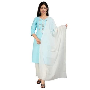 Monika Fashion Women's Rayon Kurta Pant Set with Dupatta (Sky Blue)