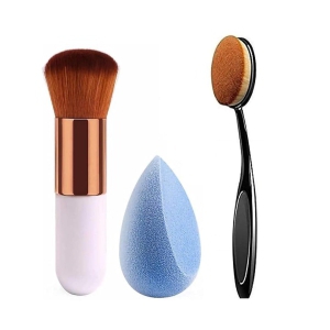 White Foundation and Oval Professional Foundation Brush With Blunder Puff- Pack of 3