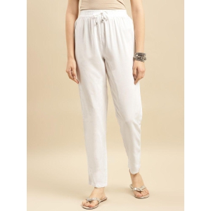 Rangita Women Rayon White Solid Ankle Length Straight Pant - None