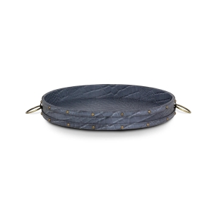 Round Tray In Genuine Croco Leather Grey-Grey