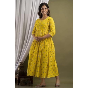 KASHVI Creation Women's Cotton Floral Printed Anarkali Maternity Feeding Kurti ( Yellow)