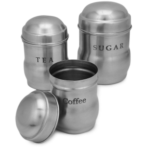 Dynore Set-350,500,750ml Steel Silver Tea/Coffee/Sugar Container ( Set of 1 ) - Silver