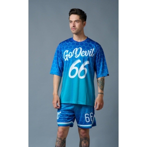 Go Devil 66 Printed Gradient Blue Printed Co-ord Set for Men XL