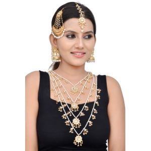 Abhaah Ethnic Indian Traditional Kundan Dulhan 4 Layers Rani haar Bridal Jewellery Set with jhoomar passafor Women