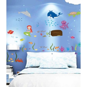 Asmi Collection Pvc Wall Stickers Octopus Fish In Sea For Kids Room