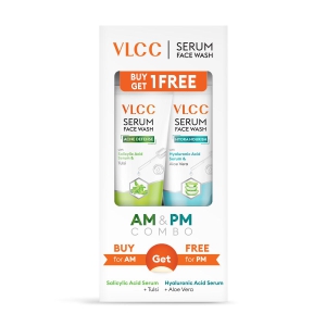 VLCC Salicylic Acid & Tulsi Serum Facewash  - 150 ml to Clear Acne Scars for AM | with Free Hyaluronic Acid & Aloe Vera Serum Facewash  - 150 ml to Strengthen Skin Barrier for PM (B1G1)