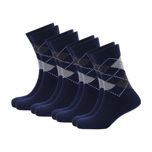 WILDSTUFF - Cotton Mens Self Design Blue Mid Length Socks ( Pack of 4 ) - Blue