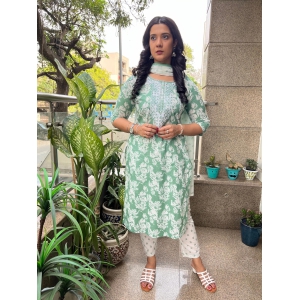 ROZAANA GREEN AND WHITE PRINTED SUIT-XL