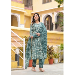 Women Straight Block Printed Kurti for Women and Pant Set with Dupatta in Beautiful Color-XXL