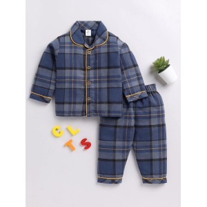 Checked Blue Full Sleeve Nightwear Set-5-6 y