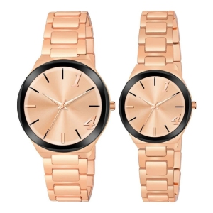 acnos Rose Gold Stainless Steel Analog Couples Watch