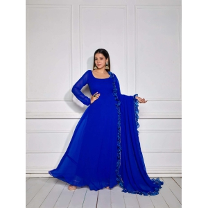 Azure Blue Sheer Back Anarkali with Dupatta-3XL