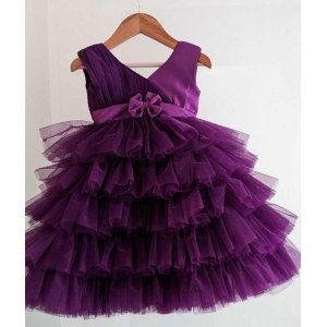 Girls Wine Color Net Party Dress-9-12 Month